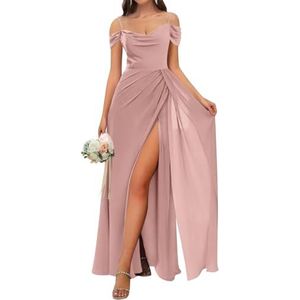 WSEYU Chiffon Bruidsmeisjes Jurken Spaghetti Bandjes Prom Jurken Koude Schouder Formele Avond Party Gown ZM202, Stoffige Roos, 32
