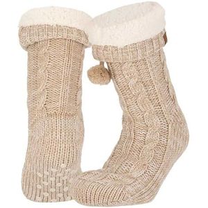 Morethansocks - Dames Huissokken Met Antislip - 2-Paar - Medium Beige - Maat 36/41 - Fluffy Slofsokken - Warme Winter Sokken