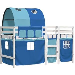 vidaXL Kinderhoogslaper met tunnel 90x190 cm massief grenenhout blauw, kinderbed, peuter bed, halfhoogslaper, peuterbed, junior bed, bedhuisje