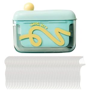 Reisflossplectrums met etui - automatische pop-up dispenser, 50 stuks tandflosser, draagbaar en navulbaar voor thuis, restaurant en mondverzorging onderweg (medium, blauwgroene doos)