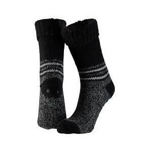 Morethansocks - Wollen sokken heren - Zwart - Stripes - Maat 43/46-3-Paar - Huissokken heren - Fluffy sokken - Slofsokken - Huissokken anti slip - Warme sokken - Winter sokken