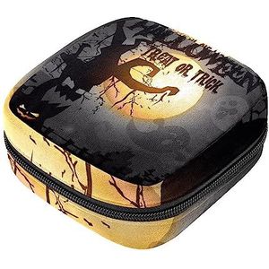 Maandverband Opbergtas, Vrouwelijke Product Pouches Draagbare Periode Kit Tas voor Meisjes Vrouwen Dames Zwart Halloween Traktatie of Trick Boom Vogelverschrikker Ghost, Meerkleurig, 4.7x6.6x6.6 in/12x17x17 cm