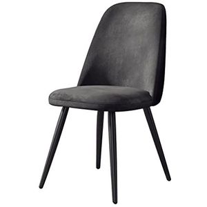 GEIRONV 1 stks keuken stoelen, moderne flanel zwarte benen home eetkamer stoel woonkamer slaapkamer appartement lounge stoelen Eetstoelen (Color : Gris)
