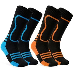 CityComfort Skisokken, set van 5 of 2 stuks, geschikt voor snowboard, warme thermische sokken, geschikt voor 3-9 jaar, Zwart-2 pakken., 31/36 EU