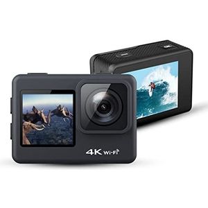 Actiecamera, Anti-Shake 4K 60FPS WIFI Outdoor Actie Camera 4K, Waterdicht Pro Touch Dual Screen, 2 4MP170D Helm video-opnamecamera(With Remote Control)
