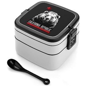California Republic State Bear Bento Lunch Box Dubbellaags All-in-One Stapelbare Lunch Container Inclusief Lepel met Handvat