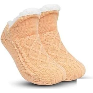Fleece-Lined Non-Slip Thermal Slippers Socks,V-Mouth Fluffy Non-Slip Slipper Socks,Fleece-Lined Non-Slip Thermal Slippers Socks (Color : Beige(2pcs), Size : Medium)