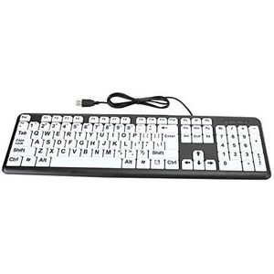 Groot lettertoetsenbord, bedraad toetsenbord met grote lettertoets, 104 USB-toetsenborden, slechtziend toetsenbord voor slechtzienden, beginners, senioren(Zwart)