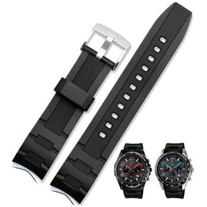 22mm gebogen uiteinde siliconenrubber horlogeband geschikt for Casio EFR-516/EFR-303L EFR-303/304 EFR-516PB Horlogeband Sportarmband (Color : Black-silver, Size : 22mm)
