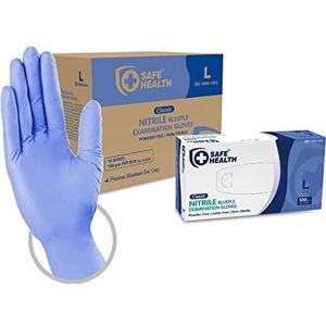 Safe Health Nitril wegwerphandschoenen onderzoekshandschoenen, maat L, Blauw Paars, 1000 stuks/doos, poedervrije latexvrij, vingertextuur, levensmiddelen, tattoo, medicijnreiniging, 3,5 Mil