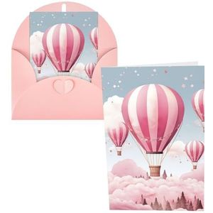 CSGJMYGS Wenskaarten, roze luchtballon, bedankkaarten met enveloppen, Happy Birthday-kaart, 10 x 15 cm, minimalistisch ontwerp, bedankkaarten voor alle gelegenheden, verjaardag, bedankt bruiloft