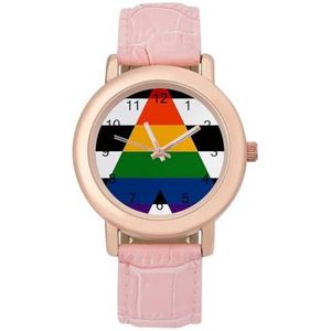 Zwart Wit Streep Gay Pride Vlag Horloges Voor Vrouwen Mode Sport Horloge Vrouwen Lederen Horloge