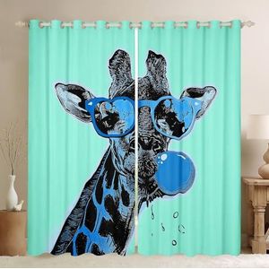 Homemissing Giraffe Gordijnen Cool Stijl Gordijnen voor Slaapkamer Woonkamer voor Kinderen Jongens Meisjes Teal Raamgordijnen Leuke Dier Raambehandelingen W46* L54