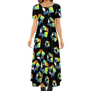 Killer Whale dames zomer casual korte mouwen maxi-jurk ronde hals bedrukte lange jurken 7XL