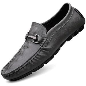 Loafers for heren Ronde neus Leer met krokodillenprint Rijdende stijl Loafer Lichtgewicht, flexibel resistent Bruiloftsfeest Slip-on (Color : Grey, Size : 44 EU)