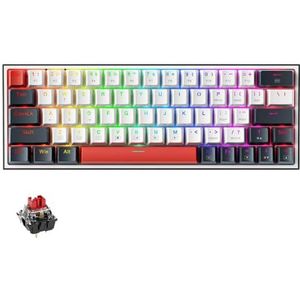 QPSJXN Compact 60% bekabeld RGB-mechanisch gamingtoetsenbord met 63 lay-out- en pijlen-hot swapping-design voor spelers (Red Switch Wh)