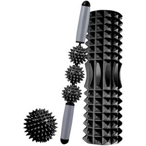 Roller, Bal en Massagestaafpakket. Schuimroller voor Spiertherapie en Massage. Pilates en Yoga Roller, Bar en Bal. Fitnessschuimroller. Schuimcilinder voor Pijnverlichting en Training. 45 cm