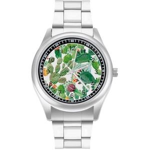 Cactus Met Oranje Bloemen Klassieke Heren Horloges Voor Vrouwen Casual Mode Zakelijke Jurk Horloge Geschenken