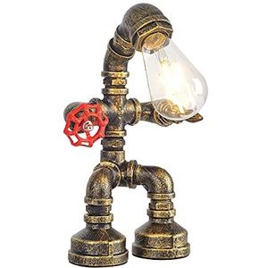 Kaj Hejmo Waterpijp tafellamp robotstijl - retro industriële steampunk rustieke tafellamp - vintage boerderij bureaulamp voor slaapkamer, kantoor, nachtkastje, baror of winkel (bronzen stijl A)