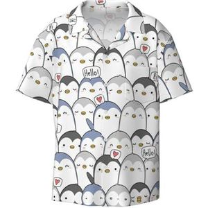 EdWal Leuke Pinguïn Print Heren Korte Mouw Button Down Shirts Casual Losse Fit Zomer Strand Shirts Heren Jurk Shirts, Zwart, 4XL