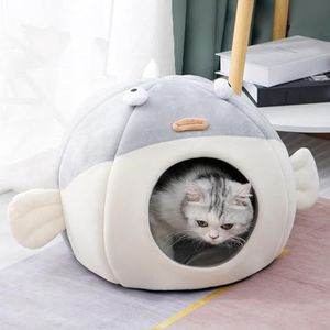 Kattenbedden Kattengrot Bed - Gezellig Warm Kattengrot Bed voor Binnenkatten en Kleine Honden - Schattig Globefish-vormige Hideaway Tent Huis