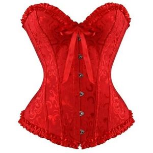 VCODWCSJO Dames vintage Victoriaanse korset top uitgebeend shapewear gotische mode jacquard overbuste corselet-rood-S
