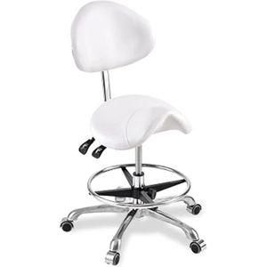 KUANGGE Verstelbare zadelkruk rolstoel met rugsteun, schoonheidskruk op wielen met voetsteun Ergonomische draaibare stoel hydraulische gaslift kruk voor tandheelkundige spa salon massage manicure