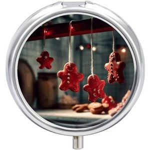 Rode Kerst Ronde Pillendoos Reizen Draagbare Pil Case 23 Compartiment Geneeskunde Metalen Tablet Vitamine Houder Organizer Voor Portemonnee Pocket