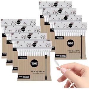 CANDORE - Katoenen staafjes van 100% katoen - ultrazacht - stokje gemaakt van biologisch afbreekbaar bamboe, 100% natuurlijk, 8 zakjes van 100 stuks - bevordert een zachte en comfortabele reiniging