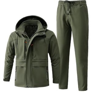 DUWEIKE Tactische set voor heren, softshell jas en broek, waterdicht, fleece, 2-delig, groen, L