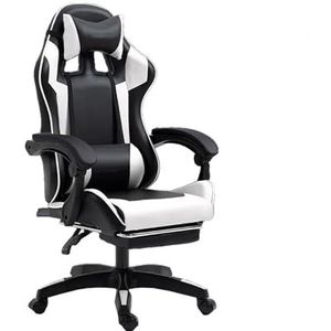 Gamingstoel, Videogamestoelen Met Voetsteun En Massage Lendensteun, Ergonomische Computerracestoelen In Hoogte Verstelbaar Met Draaibare Zitting En Hoofdsteun For Volwassenen (Kleur : White, Maat :