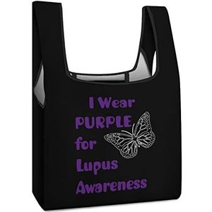 I Wear Purple for Lupus Awareness Herbruikbare boodschappentassen Opvouwbare boodschappentassen Grote opvouwbare draagtas met lange handgrepen