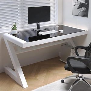 Computertafel, studentenbureau met modern design, klein bureau voor thuis, kantoor, Z-vorm, geschikt voor slaapkamer, woonkamer, kantoor.