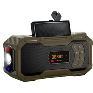 Qerwsdty Noodweerradio's, handslinger, bluetooth-luidspreker op zonne-, draagbare AM-FM-radio, 5000 mAh batterijvoeding, waterdicht, duurzaam, eenvoudig te bedienen