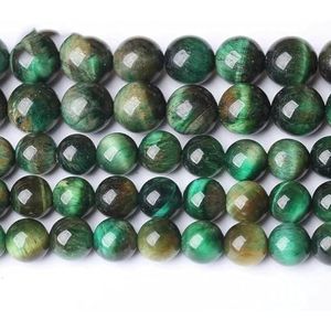 Natuursteen Blauwe Tijgeroog Kralen Ronde Losse Kralen 6 8 10 12mm Voor Sieraden Maken DIY Bedelarmband 15"" Groothandel-Groene tijgeroog_a-14mm 27 tot 28 stuks