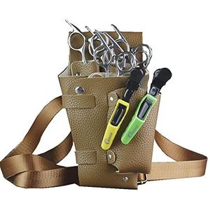 Professionele schaarpakken, Salongereedschapshouder PU-leren heuptas met 5 schaarzakken Afneembare hoes Blauw en beige 22,5x10x4cm(Kaqi)
