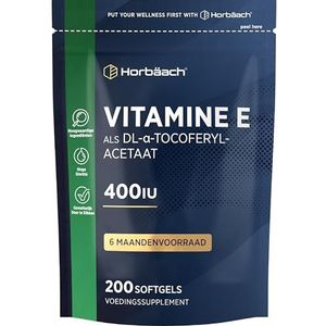 Vitamin E 400 IE Capsule | +6 Maanden Voorraat - 200 Oil Softgels | Hoog Gedoseerd | Hoge kwaliteit Vitamine E acetaat supplement | als D-Alfa-Tocoferol | van Horbaach