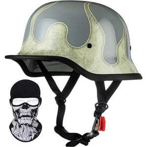Retro Duitse stijl motorfiets halve helm Retro halve schaal helm met DOT/ECE goedgekeurde vintage open helm Jethelm voor mannen en vrouwen Fiets Cruiser Chopper Bromfiets Scooter M,XXL=63-64CM