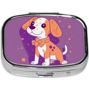 Oranje hondenprint, vierkante pillendoos met 2 compartimenten, draagbare mini-pillenetui, metalen pillenorganizer, pillencontainer voor zaktas, kantoor, reizen