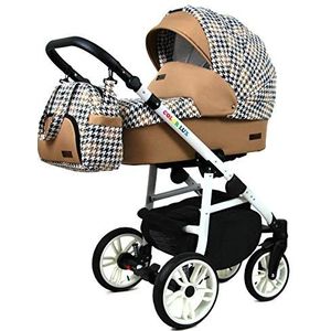 Kinderwagen 3 in 1 complete set met autostoeltje Isofix babybad babydrager Buggy Colorlux White van ChillyKids Houndstooth 2in1 zonder autostoel
