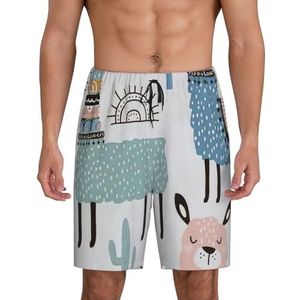 Heren tropische cactus dier lama print lounge shorts pyjama broek nachtkleding shorts kerst shorts losse sportbroek, Zwart, XL