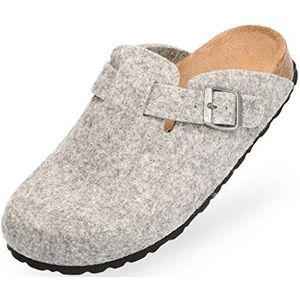 BOnova Pantoffels voor dames en heren, comfortabele vilten pantoffels met anatomisch voetbed, antislip vilten pantoffels met rubberen zool, premium heren en dames clogs van kurk, grijs, 45 EU