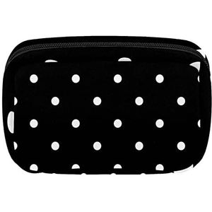 Cosmetische tassen voor vrouwen kleine make-up tas reizen toilettas etui organizer rits kleine witte stippen op zwart, Meerkleurig, 17.5x7x10.5cm/6.9x4.1x2.8in