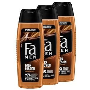 FA Dark Passion Douchegel voor heren, 3 x 250 ml, 2-in-1 voor lichaam en haar, met de mannelijke geur van verleidelijk sandelhout en oosterse specerijen, milde en veganistische formule