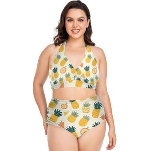 Ananas Fruit Polka Dot Spot Vrouwen Bikini Sets Plus Size Badpak Twee Stukken Hoge Taille Strandkleding Meisjes Badpakken, Pop Mode, XXL
