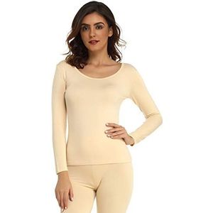 Mcilia Ultradun modal thermisch ondershirt voor dames met ronde hals en lange mouwen Beige L (44 46)