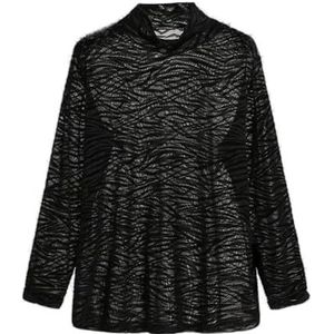 Heren Zebra Print Sheer Mesh Hoge Hals Lange Mouw T-shirts Party Club Top Slim Fit Stretch basislaag ﻿ ﻿ ﻿ ﻿(XXL)