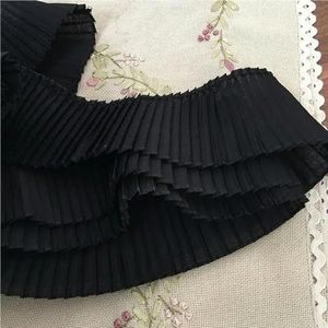 8CM breed wit zwart 3D katoenen kraag applique gevouwen geplooid kant geborduurde linten trim voor naaien jurk franje decoratie-zwart