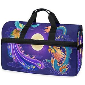 Phoenix Bird Moon Leuke Sport Zwemmen Gym Tas met Schoenen Compartiment Weekender Duffel Reistassen Handtas voor Vrouwen Meisjes Mannen