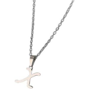 Eenvoudige zilveren kleur 26 letter hanger ketting mode unisex AZ initialen roestvrijstalen choker sleutelbeen ketting sieraden (Style : FN782192)